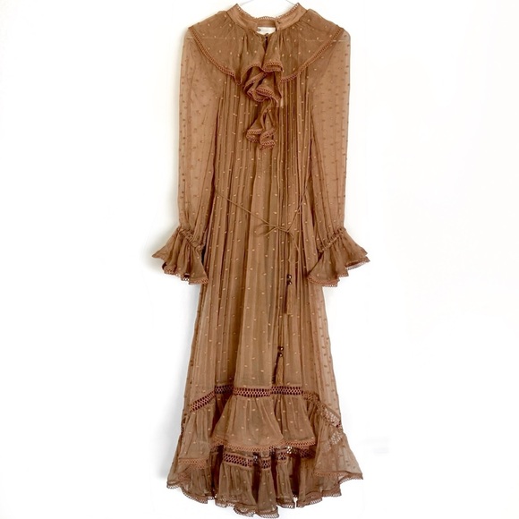 Zimmermann Dresses & Skirts - ZIMMERMANN Tulsi Dot Frill Tan Camel Ruffled Midi Dress